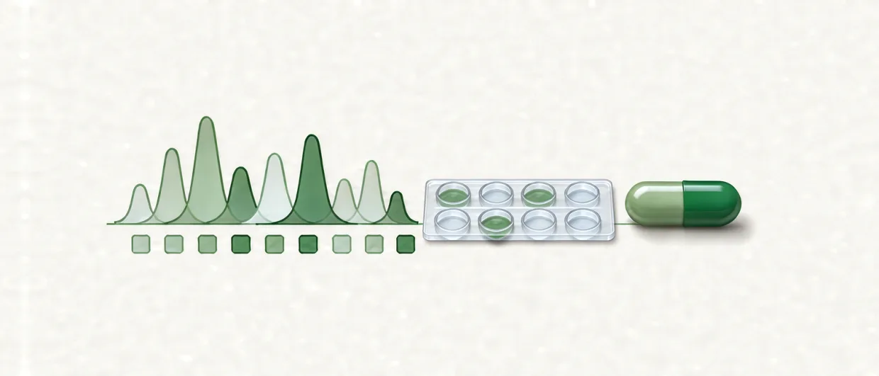 Sequencing chromatogram, assay plate with three positive wells, and a capsule